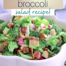 bowl filled with potluck broccoli and bacon salad