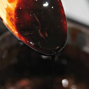 Balsamic glaze sticking to wooden spoon