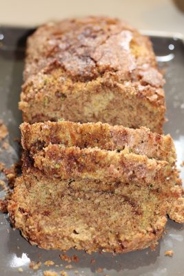 Snickerdoodle Zucchini Bread on Gray Platter