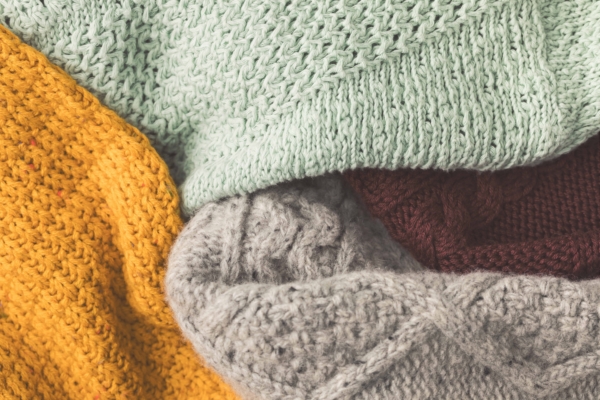 close up of cozy knit blankets