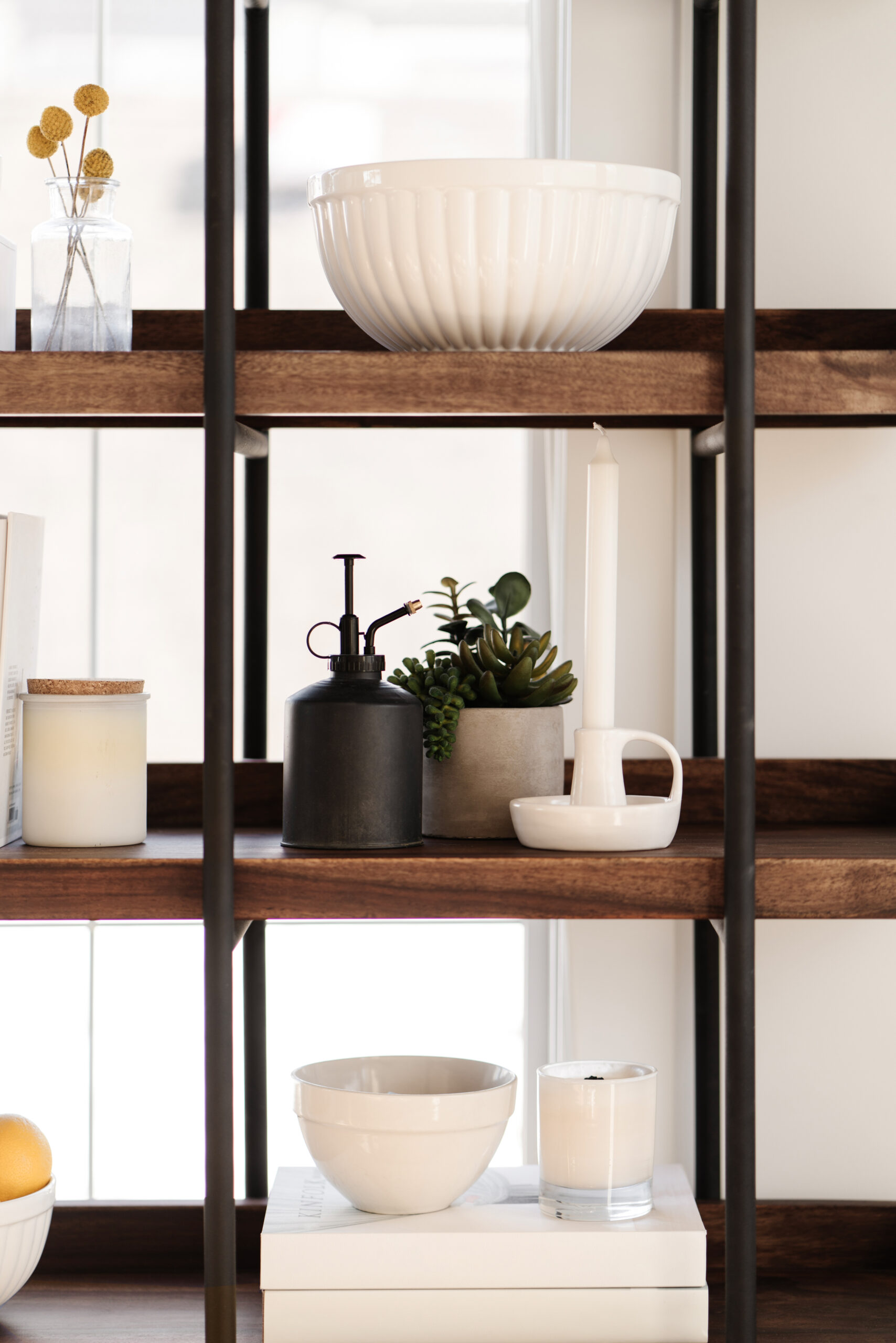 decorative bookshelves in a cozy living room