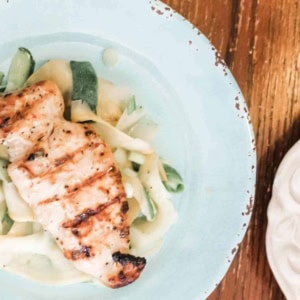 Marinated Grilled Chicken on a blue plate