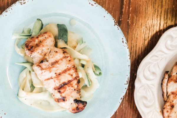 Marinated Grilled Chicken on a blue plate