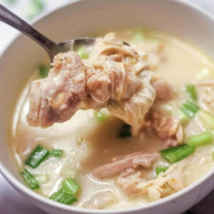 close up of chicken soup in a bowl