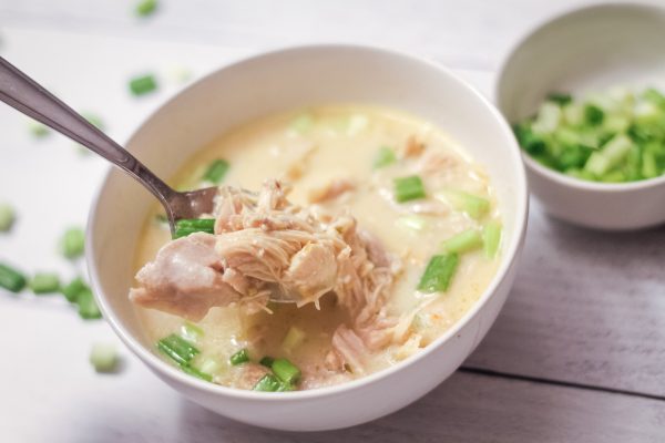 A spoonful of Chicken Green Enchilada Soup