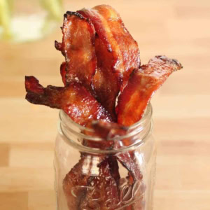 Copycat Bob Evans Candied Bacon in a mason jar