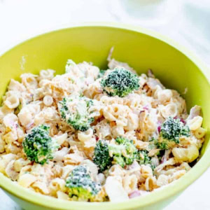 bowl of chicken pasta salad