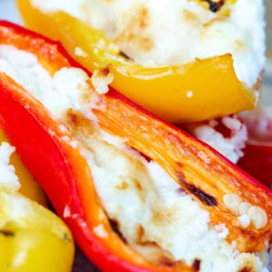 stack of goat cheese and honey stuffed mini peppers