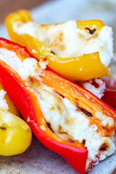 stack of goat cheese and honey stuffed mini peppers