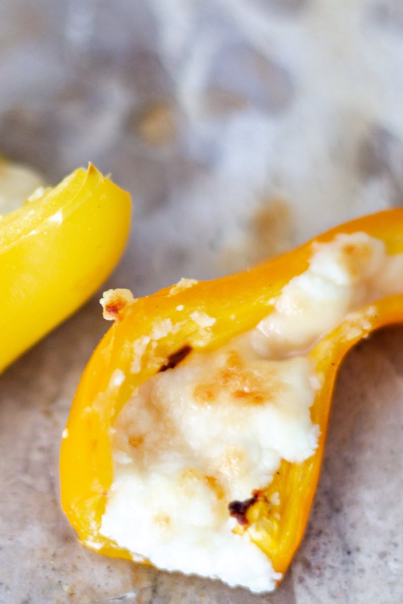 yellow mini pepper with broiled honey and goat cheese stuffing