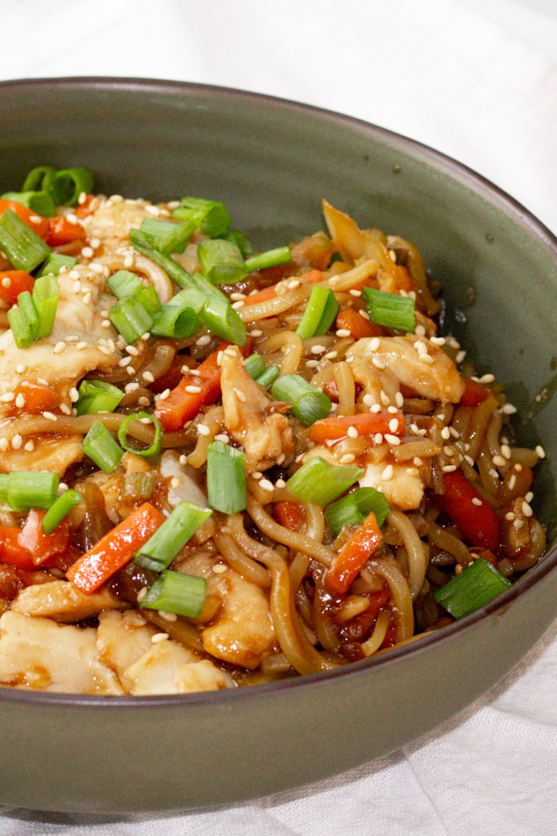 bowl of 20-minute chicken lo mein