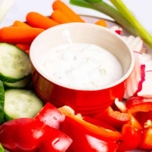Tray of Greek Tzatziki Appetizer Dip and assorted vegetables