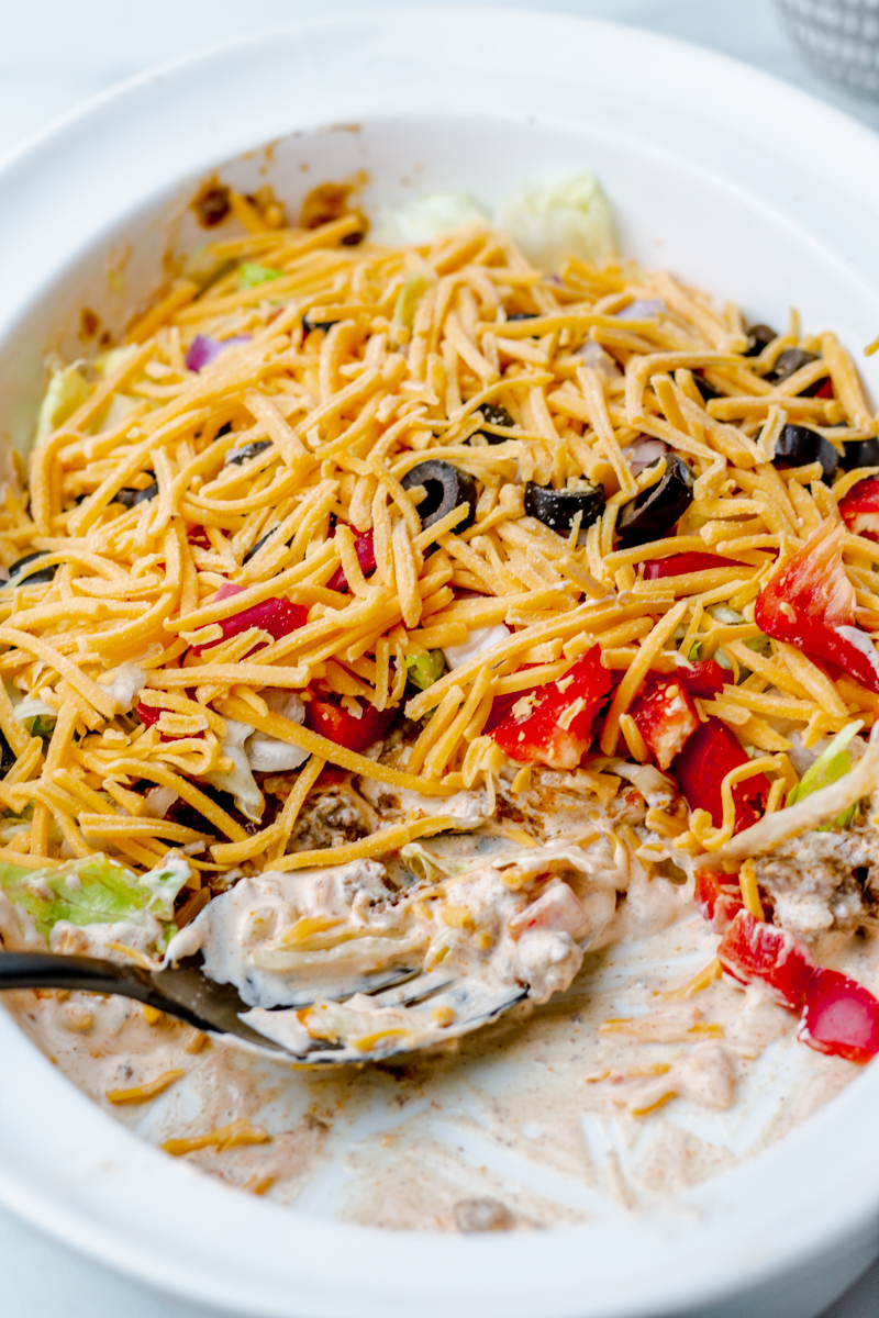 Easy Layered Supreme Taco Dip with Ground Beef