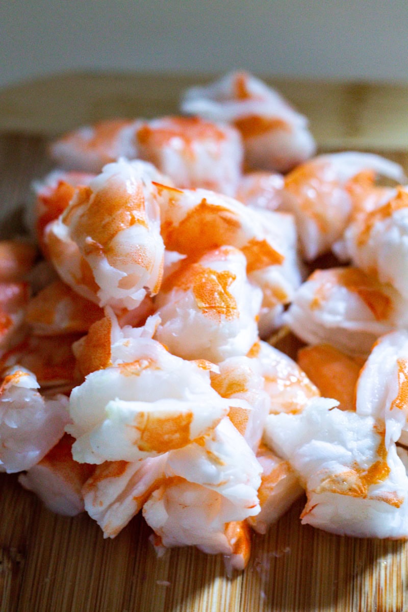 pile of chunks of chopped lump jumbo shrimp