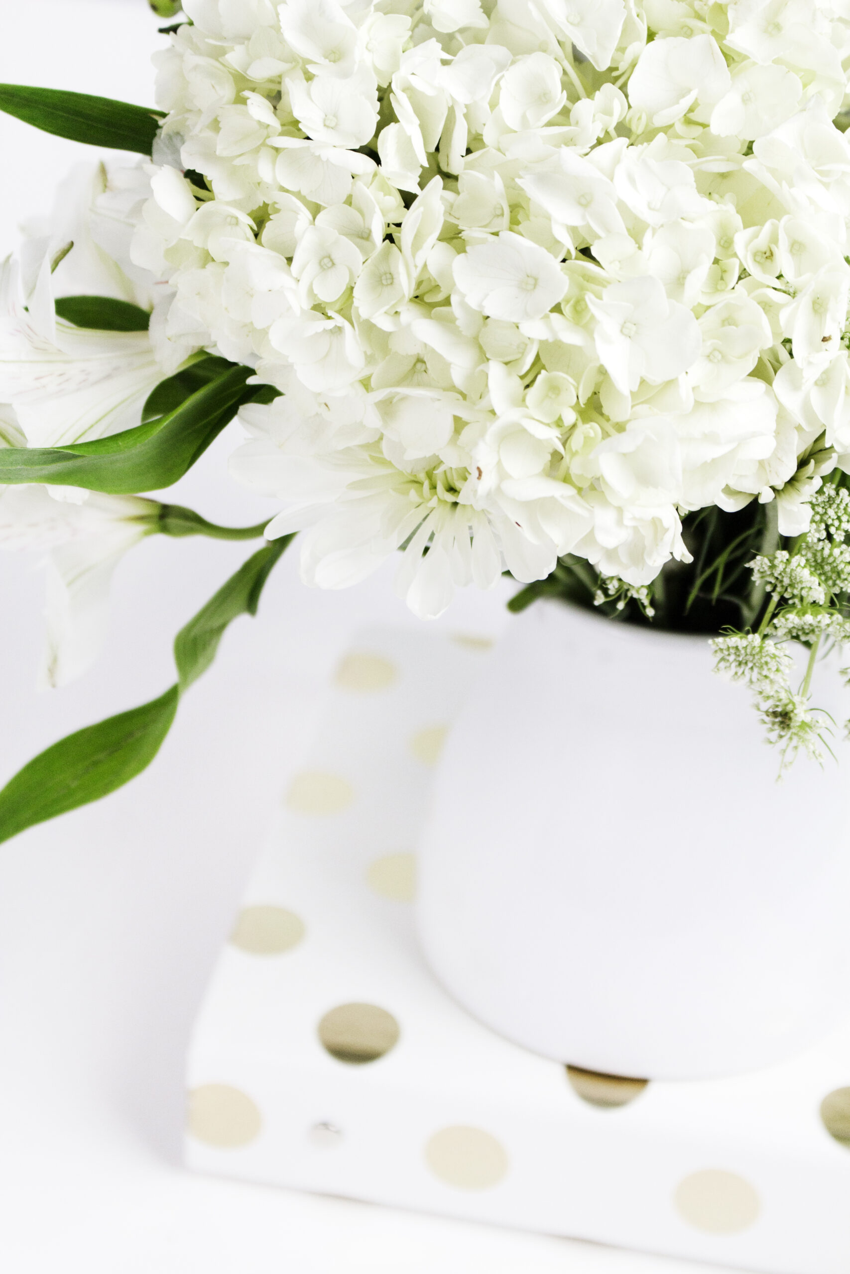 close up of hydrangias in a vase