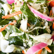 close-up of easy carolina coleslaw with kale and red onions