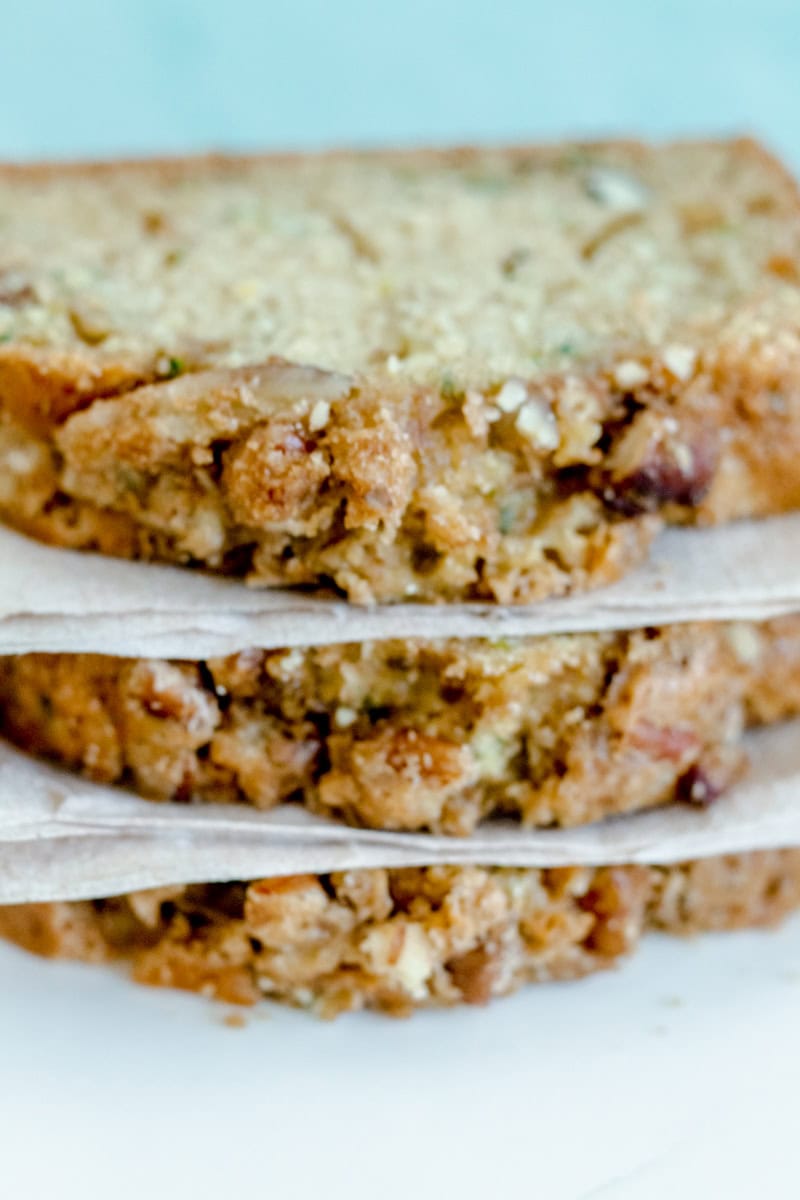 3 slices of pecan praline zucchini bread