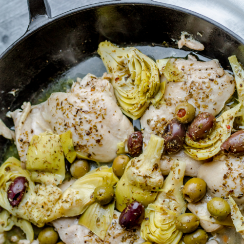 20Minute Greek Chicken Thighs with Artichokes & Olives