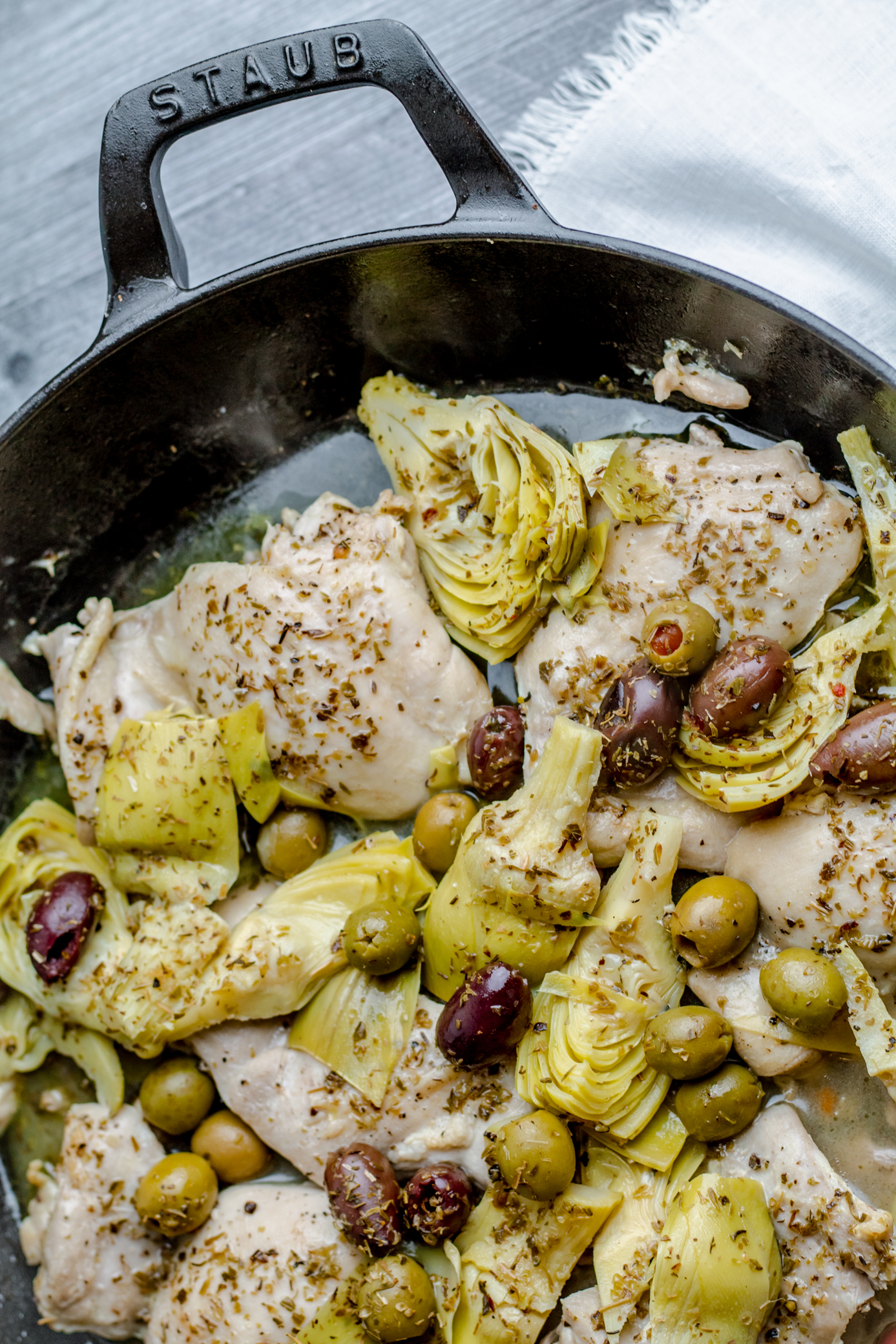 20-Minute Greek Chicken Thighs with Artichokes & Olives