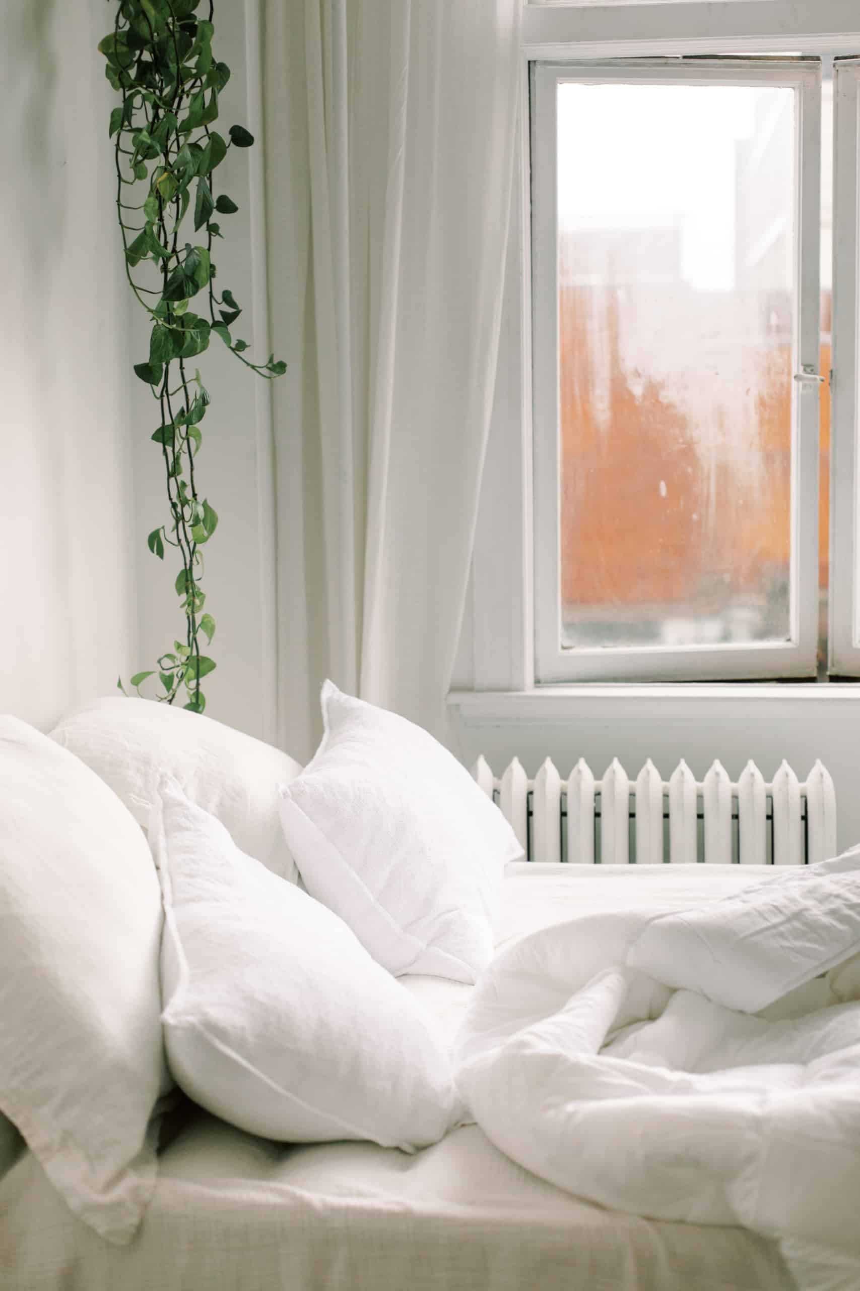 cozy bed next to radator and slighly open window