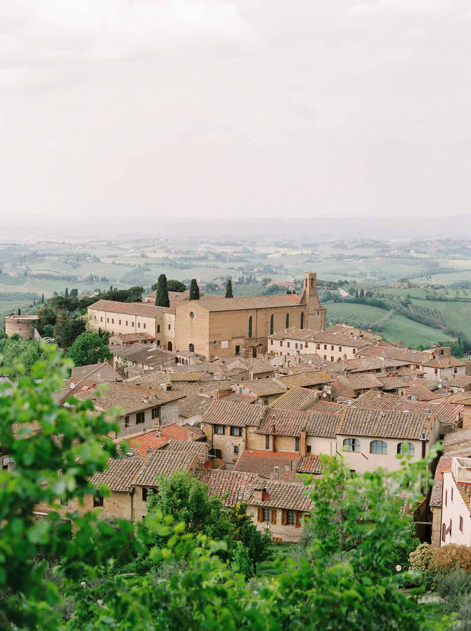 overhead view of Tuscan houses and outdoor scenery