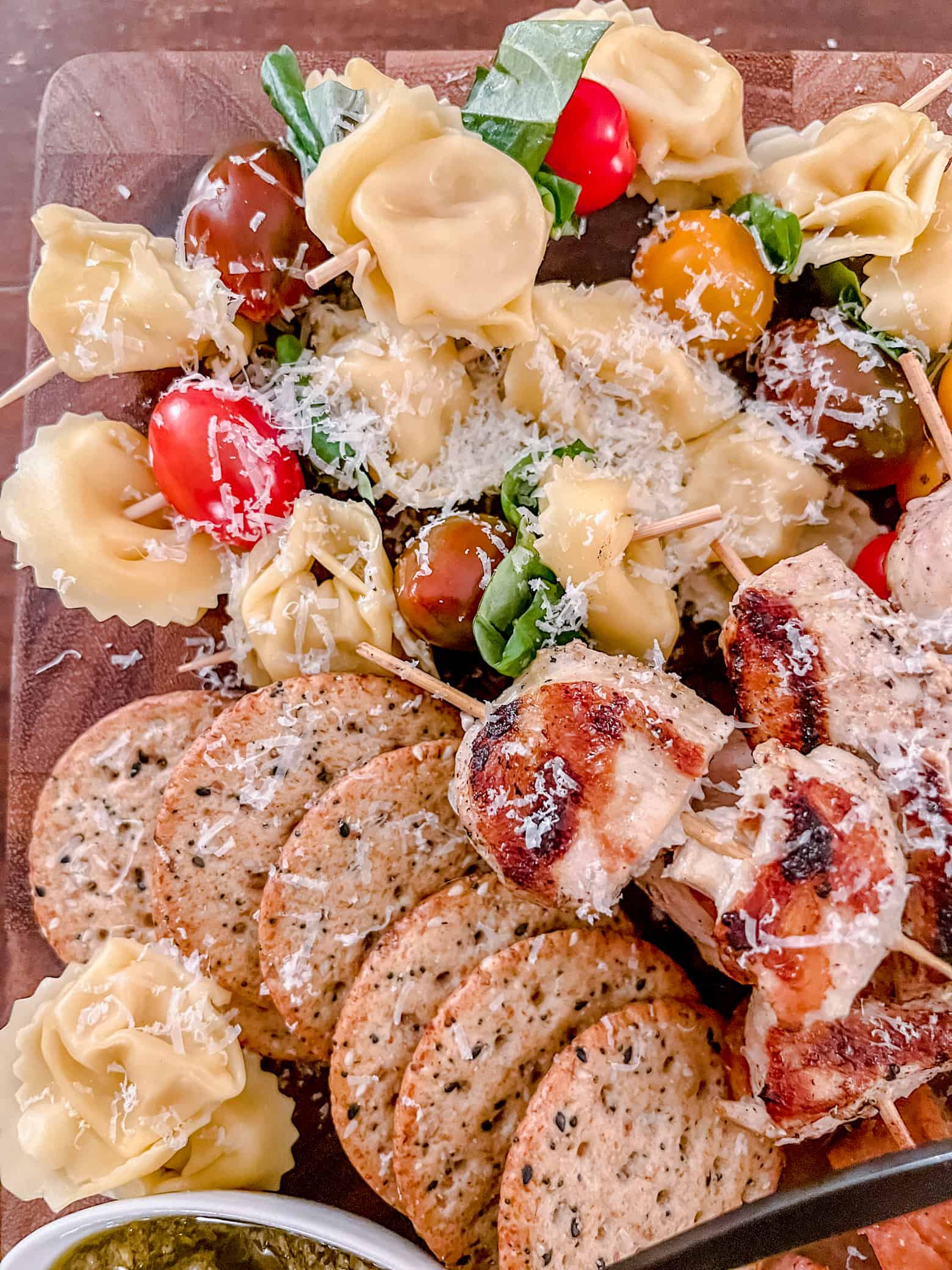 close up of a charcuterie board featuring pork free products