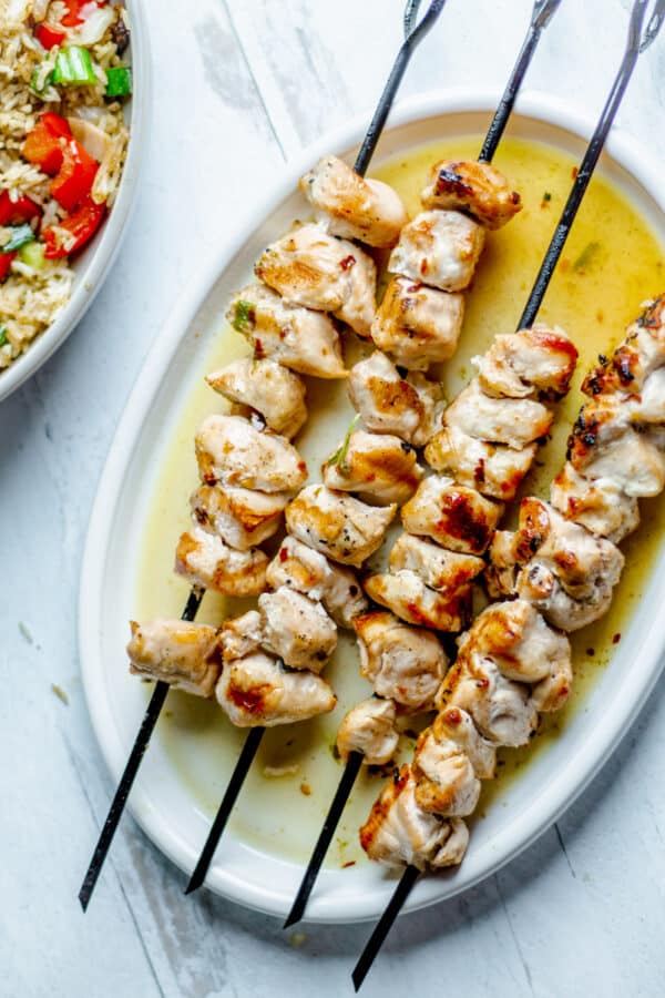 Lemon Basil Garlic Butter Chicken Kabobs Grilled, Oven, or Stove
